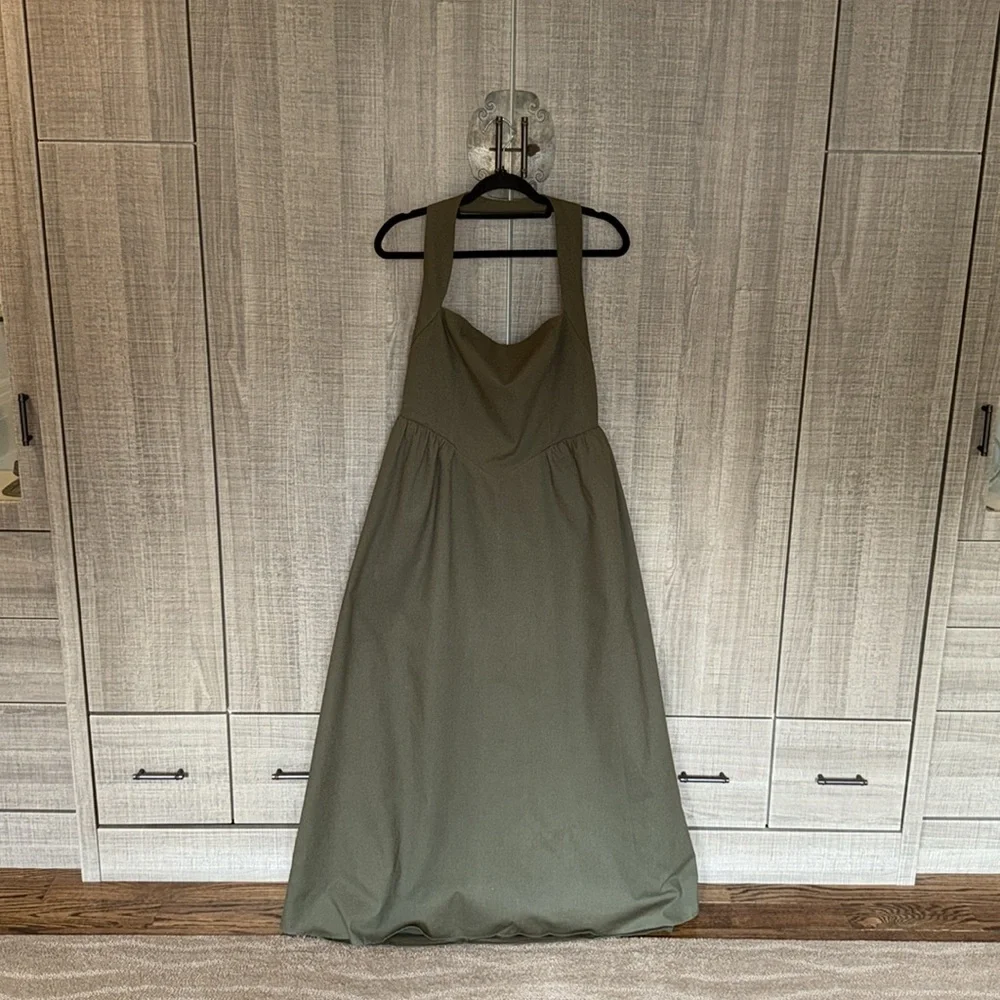 Commense Cotton & Linen Halter A Line Long Dress‎
